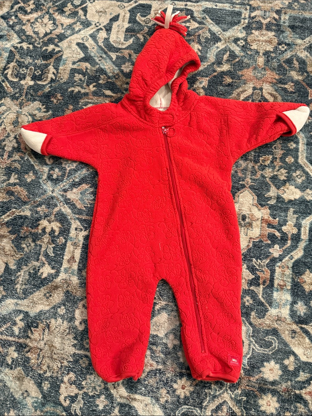 REI Red Hooded Baby One-Piece Footie Rei